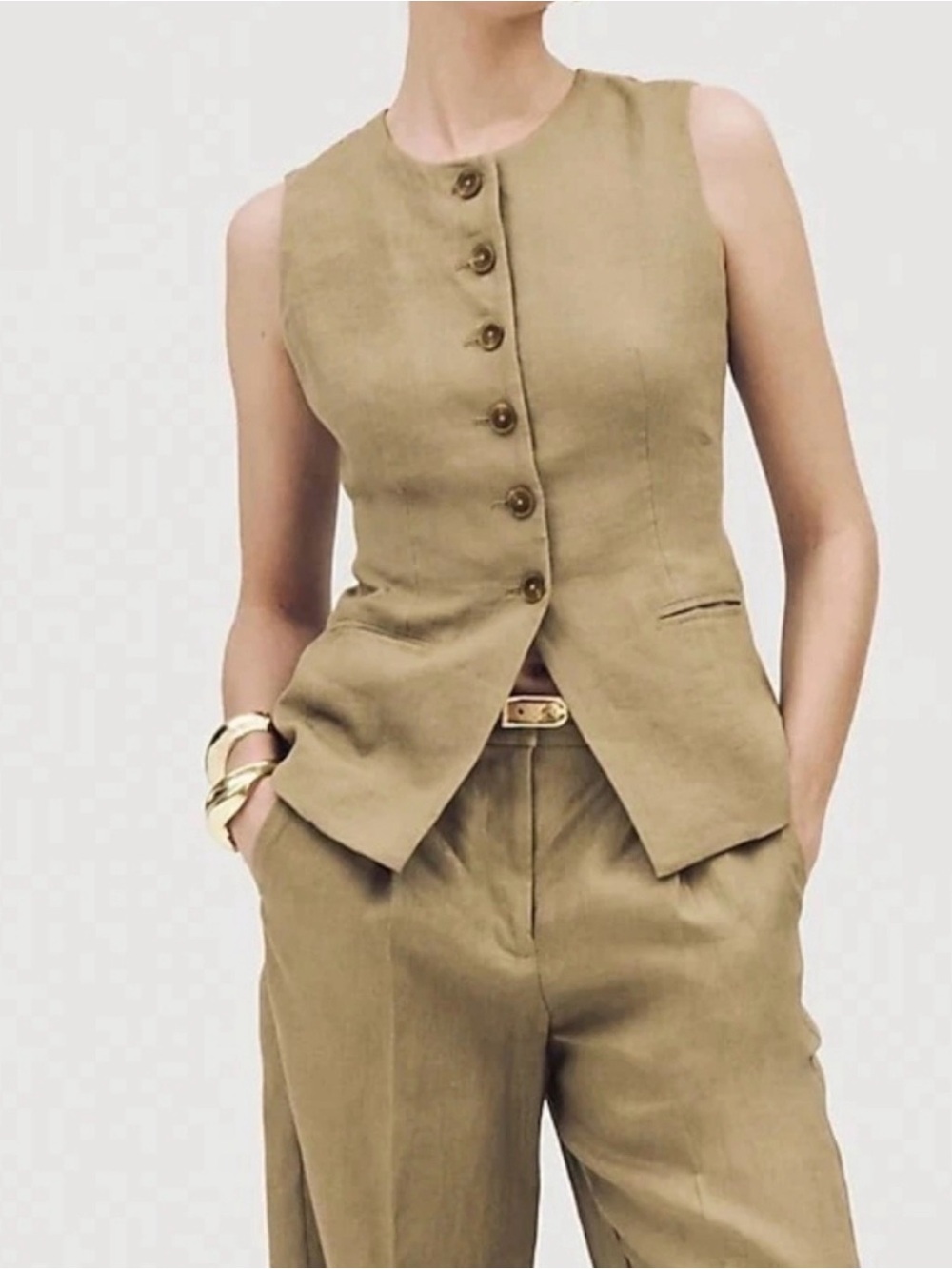 J. Crew Sleeveless Linen Blend Vest in Khaki Green - Size 6 - Picture 2 of 3